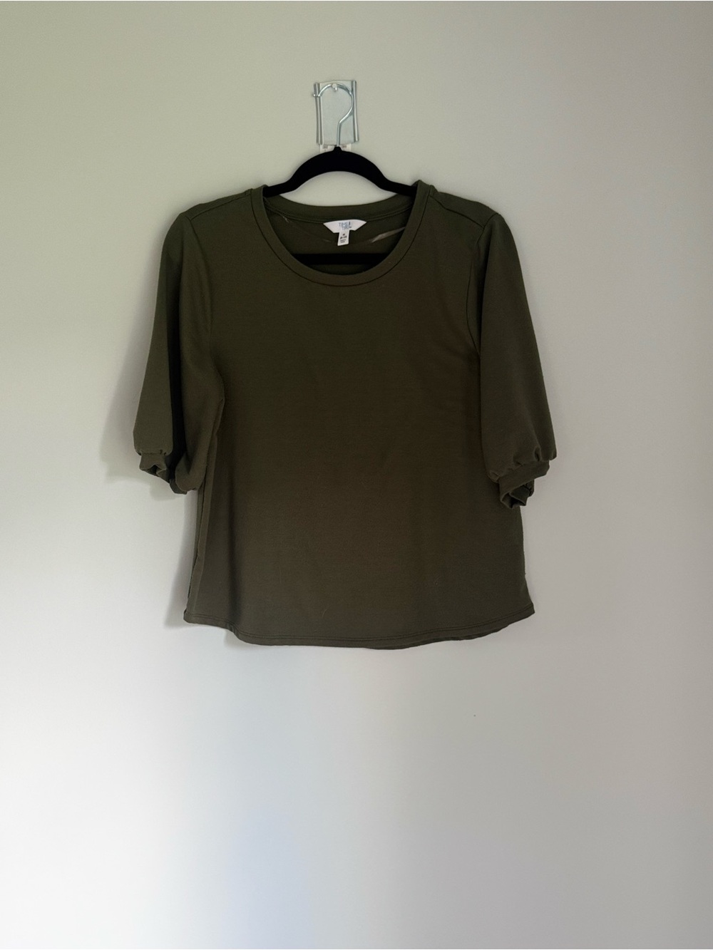Time and Tru Olive Green Puff Sleeve Tee